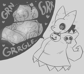 ambiguous_gender anthro candy_bucket clothed clothed_anthro clothing digestion duo fully_inside heart_symbol holding_object_in_mouth hypnosis hypnotic_eyes inside_stomach mask mind_control onomatopoeia rumbling_stomach soft_vore sound_effects spiral spiral_eyes text vore jaybat11 hallow_(jaybat11) domestic_cat felid feline felis ghost mammal spirit digital_drawing_(artwork) digital_media_(artwork) english_description greyscale hi_res monochrome
