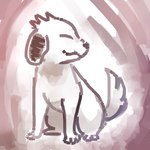 black_nose eyes_closed feral floppy_ears fluffy fluffy_tail fur male mouth_closed quadruped simple_background sitting solo tail white_body white_fur flavia-elric naruto akamaru canid canine canis domestic_dog mammal 1:1 2014 digital_media_(artwork) hi_res sketch