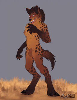 4_toes 5_fingers about animal_genitalia anthro athletic athletic_anthro athletic_gynomorph athletic_intersex balls biped black_claws breasts brown_body brown_fur brown_nose brown_spots chest_tuft claws cloud curled_fingers day digitigrade erect_nipples feet field finger_claws fingers fur genitals gloves_(marking) grass gynomorph inner_ear_fluff intersex leg_markings looking_at_viewer low-angle_view mane markings multicolored_body multicolored_fur navel neck_tuft nipples nude nude_anthro nude_gynomorph nude_intersex open_mouth outside overcast pawpads paws penis penis_tip pink_nipples pink_pawpads pink_penis plant red_eyes sharp_teeth sheath sky small_breasts smile socks_(marking) solo spots spotted_body spotted_fur spotted_markings standing tail tan_body tan_fur teeth text toe_claws toes tongue tongue_out tuft two_tone_body two_tone_fur miramore hyena mammal spotted_hyena 2024 artist_name hi_res signature trans_(lore) trans_woman_(lore)