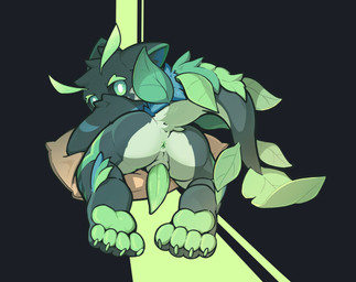 4_toes all_fours anthro anus black_background black_body erection feet genitals green_anus green_eyes green_light green_pawpads green_penis kemono leaf light_through_crack looking_at_viewer looking_back looking_back_at_viewer male on_pillow pawpads penis pillow rear_view simple_background solo tapering_penis toes jiangang mythology notvalidsky dragon mythological_creature mythological_scalie scalie hi_res