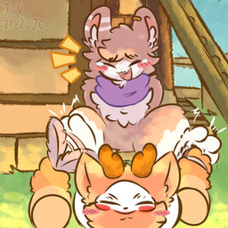 antlers blush blush_lines bodily_fluids brown_body brown_fur brush buckteeth crying_laughing duo ear_markings ear_piercing ear_ring feathers feet foot_fetish foot_focus foot_play fur horn inner_ear_fluff laugh male male/male mask piercing rabbit_feet ring_piercing scarf scenery shaded_background tan_body tan_fur tears teeth tickle_torture tickling tickling_feet tuft white_body white_fur conditional_dnp tuvandalist fabulous_beasts sibuxiang_the_deer_(fabulous_beasts) tuye_(fabulous_beasts) deer lagomorph leporid mammal moon_rabbit rabbit 1:1 hi_res shaded