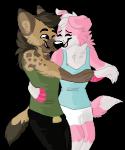 anthro belt black_nose blue_eyes brown_body brown_fur clothing dancing duo female fur male pink_body pink_fur romantic romantic_couple simple_background transparent_background zraya_(artist) felicity_fluff canid canine canis domestic_dog hyde hyena mammal spotted_hyena alpha_channel