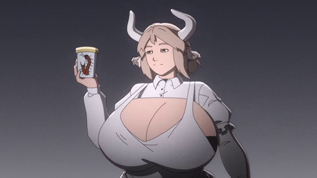 apron big_breasts breasts brown_hair cleavage clothed clothing female female_focus grey_background hair holding_jar horn huge_breasts humanoid_focus looking_at_object shirt simple_background smile solo_focus topwear white_apron white_clothing white_horn white_shirt white_topwear randomtanstudio molly_(randomtanstudio) animal_humanoid arthropod bovid bovid_humanoid bovine bovine_humanoid cattle_humanoid centipede humanoid mammal mammal_humanoid myriapod 16:9 animated hi_res no_sound short_playtime video widescreen