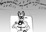 anthro big_breasts breasts bulging_breasts dialogue female music musical_note musical_symbol solo symbol text hladilnik fallout microsoft janice_(hladilnik) raider_(fallout) lagomorph leporid mammal rabbit 2023 black_and_white english_text hi_res monochrome