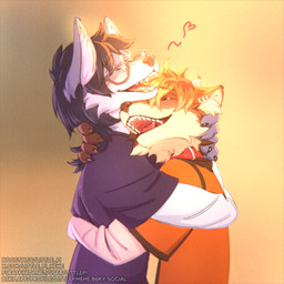 anthro cuddling duo hug male male/male littlepi canid canine canis fox mammal wolf 1:1