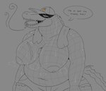 anthro big_breasts bodily_fluids breasts cigarette cigarette_in_mouth clothed clothing female object_in_mouth overweight overweight_female solo speech_bubble sweat sweatdrop topless yuckydizzy amelia_(doctordj) alligatorid crocodilian reptile scalie hi_res