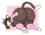 anthro balls big_butt blush butt butt_squish clothing feet femboy genitals hair hoodie huge_butt legwear long_hair male pink_clothing pink_hoodie pink_topwear solo squish thick_thighs thigh_highs toes topwear undnift kralex domestic_cat felid feline felis mammal