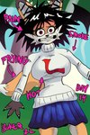 anthro bat_wings big_breasts black_hair black_nose blue_bottomwear blue_clothing blue_skirt bottomwear breasts burning_sensation clothed clothing ear_piercing female fur grimace hair head_wings industrial_piercing industrial_piercing_ladder looking_at_viewer membrane_(anatomy) membranous_wings open_mouth orange_body orange_fur pain piercing pleated_skirt preppy red_eyes sharp_teeth skirt small_waist smoke solo sweater tail teeth text topwear turtleneck unusual_wing_placement white_body white_clothing white_fur white_topwear wings boker laura_derose bat-eared_fox canid canine fox mammal 2:3 digital_media_(artwork) english_text