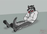 anthro black_sclera funny_face fur grey_body grey_fur heterochromia male restraints simple_background solo straitjacket swinging hermesdidit canid canine canis mammal wolf animated short_playtime