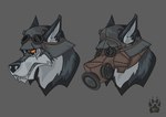 armor eyewear fangs furgonomics gas_mask goggles grey_background headgear helmet male mask scar simple_background solo teeth wolfdawg montana_(wolfdawg) canid canine canis mammal wolf 2017 headshot_portrait portrait