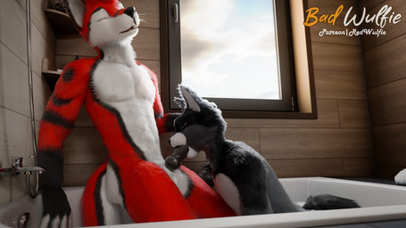 5_fingers animal_genitalia animal_penis anthro balls bath bathroom bathroom_sex bathtub biped black_nose blue_eyes canine_genitalia canine_penis claws digitigrade duo fellatio fingers fluffy fur genitals gloves_(marking) hair inside knot knot_root male male/male male_anthro markings nude oral pawpads paws penile penis realistic red_body red_fur sex sheath shower toilet toilet_paper water whiskers white_body white_fur white_whiskers red_wulfie blender_cycles red_(red_wulfie) canid canine canis mammal wolf 3d_(artwork) absurd_res blender_(artwork) digital_media_(artwork) hi_res watermark
