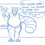 anthro belly bottomwear clothing eyes_closed humanoid_hands male overweight overweight_anthro overweight_male pants shirt solo text topwear clefur_ad izvy ailurid mammal red_panda 1:1 2019 english_text hi_res