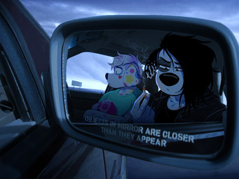 anthro black_hair car cigarette cigarette_smoke clothed clothing cloud contrast duo female fur hair multicolored_body multicolored_fur overcast plushie rearview_mirror sky smoke text vehicle white_hair unusualdolls canid canine canis dalmatian domestic_dog mammal 2021 4:3 digital_media_(artwork) english_text photo_manipulation pixel_(artwork) trans_(lore) trans_woman_(lore)