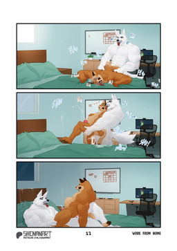 3_panel_comic abdominal_bulge anal_orgasm anthro bed bedroom_sex bent_over_bed bodily_fluids chair cowgirl_position cum cum_drip cum_from_ass cum_in_ass cum_inside cum_on_bed cum_on_bedding cum_on_chest dancer_position desk dripping duo ejaculation from_behind_position from_front_position furniture genital_fluids grabbing_bedding hands-free light light_beam male male/male multiple_positions muscular muscular_anthro muscular_male nude_anthro nude_male office_chair on_bottom on_top onomatopoeia orgasm page_number scoreboard sex sound_effects standing_doggystyle sunbeam sunlight table text time_lapse tongue tongue_out whiteboard window shenanart patreon doug_(shenanart) steph_(shenanart) canid canine canis cougar domestic_dog felid feline mammal nordic_sled_dog spitz hi_res url