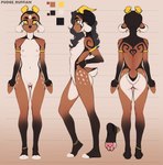 anklet anthro bangle black_markings bracelet bridge_piercing butt countershading ear_piercing ear_ring facial_piercing female fur genitals hair horn jewelry markings nose_piercing pawpads paws piercing ring_piercing solo tan_body vulva wavy_hair white_body white_fur yellow_eyes conditional_dnp pudgeruffian kody_(pudgeruffian) bovid caprine demon goat mammal absurd_res hi_res model_sheet