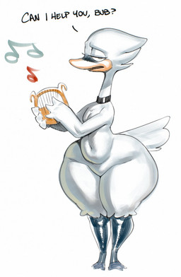 3_fingers ambiguous_gender anthro asking_viewer avian_feet beak belly big_butt big_tail bottom_heavy butt curvy_figure feather_hands feathers featureless_crotch feet fingers fur glistening glistening_belly glistening_body glistening_butt glistening_feet glistening_legs glistening_skin glistening_thighs grey_eyes half-closed_eyes harp huge_butt huge_hips huge_thighs light looking_at_viewer male monotone_body monotone_fur musical_instrument musical_note musical_symbol narrowed_eyes navel neckband neckwear nude open_beak open_mouth orange_beak plucked_string_instrument simple_background slightly_chubby slightly_chubby_anthro slightly_chubby_male solo standing string_instrument symbol tail tail_feathers text thick_thighs white_background white_body white_sclera white_tail wide_hips sqoon anatid anseriform anserine avian bird goose mammal 2026 colored digital_drawing_(artwork) digital_media_(artwork) english_text hi_res lighting shaded