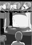 blush building clothing comic door doorway electronics eyes_closed fire furniture greyscale grimart hair house humanoid leto_(grimart) male monochrome open_mouth scared shirt short_hair sleeping smoke solo table television topwear waking_up wide_eyed