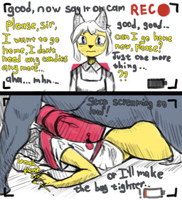 age_difference anthro asphyxiation backpack battery bodily_fluids breath_play camera_view clothing crying dialogue dominant dominant_male duo female forced from_behind_position kidnapping looking_at_viewer male male/female older_male on_top penetration rape recording recording_video sex solo tears text young younger_female younger_penetrated lemgrum comic english_text hi_res sketch