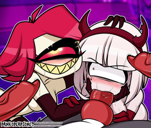 1_eye accessory angry animal_genitalia animal_penis armwear assisted_fellatio assisted_oral assisted_sex bestiality biped blush blush_lines bodily_fluids breasts canine_genitalia canine_penis clothed clothing drooling elbow_gloves eyelashes fellatio female female_penetrated feral feral_penetrating feral_penetrating_humanoid forced forced_oral genital_fluids genitals gloves hair hair_accessory hairband handwear horned_hairband humanoid_on_feral humanoid_penetrated legwear male male/female male_penetrating mostly_nude mostly_nude_female oral penetration penile penis precum pupils red_hair saliva sex smile thick_thighs thigh_highs vein veiny_penis white_hair dankodeadzone hazbin_hotel hellaverse niffty_(hazbin_hotel) suzie_(barryfactory) cyclops humanoid hi_res