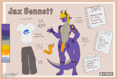 anthro clothing eyebrow_piercing eyewear facial_piercing genitals glasses horn lip_piercing male markings nipples nude penis piercing profanity snakebite_piercing solo standing teeth text tongue tongue_out saltymaw mythology panchiko spotify jax_(saltymaw) dragon mythological_creature mythological_scalie scalie 3:2 english_text hi_res model_sheet
