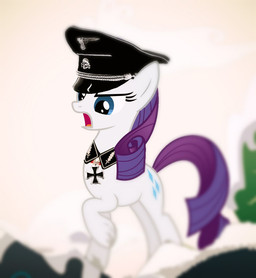 army clothing cross cutie_mark female feral fur hat headgear headwear horn iron_cross military nazi quadruped schutzstaffel solo swastika tail totenkopf uniform white_body white_fur passiveusererwinwoz friendship_is_magic hasbro my_little_pony mythology rarity_(mlp) equid equine mammal mythological_creature mythological_equine unicorn 2013