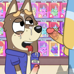 adolescent anthro blush bodily_fluids cum cum_in_mouth cum_inside cum_on_face freckled_face freckles genital_fluids genitals humanoid_genitalia humanoid_penis male male/male name_tag open_mouth penis work_uniform young banditr17 bluey_(series) alfie_(bluey) bandit_heeler australian_cattle_dog canid canine canis cattledog dingo domestic_dog herding_dog mammal pastoral_dog 1:1 hi_res