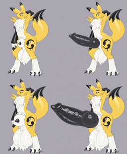 alternate_form animal_genitalia animal_penis anthro armwear armwear_only balls big_balls big_sheath black_penis black_sclera bridal_gauntlets bridal_gauntlets_only canine_genitalia canine_penis chest_tuft claws clothing dipstick_ears dipstick_tail double_tomoe ear_markings erection facial_markings fully_sheathed genitals gloves_(marking) head_markings huge_balls huge_sheath hyper hyper_balls hyper_genitalia hyper_sheath knot leg_markings looking_at_viewer male markings mostly_nude multicolored_ears navel penis purple_eyes sheath socks_(marking) solo tail tail_markings thick_thighs tomoe_(symbol) tuft vein veiny_penis white_balls slimefur bandai_namco digimon fan_character canid digimon_(species) mammal renamon 2023 colored_sketch hi_res sketch