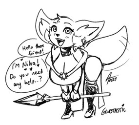 anthro big_breasts breasts cleavage clothed clothing dialogue female greeting huge_breasts looking_at_viewer magic_staff open_mouth open_smile robe shortstack shortstack_female simple_background smile smiling_at_viewer solo speech_bubble tail tail_motion tailwag text thick_thighs wide_hips glubtastic blizzard_entertainment warcraft nilva_(ketsnobra) canid canine fox mammal vulpera 2024 english_text monochrome signature