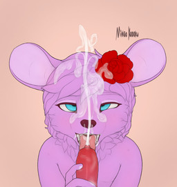 ahegao ambiguous_fluids animal_genitalia animal_penis anthro blue_eyes bodily_fluids canine_genitalia canine_penis cum cum_in_mouth cum_inside cum_on_face cumshot duo ejaculation fellatio femboy flower fur genital_fluids genitals hair looking_pleasured male open_mouth oral penile penis pink_body pink_fur pink_hair plant rose_(flower) sex mingo_kodoku alex_ariel mammal mouse murid murine rodent hi_res