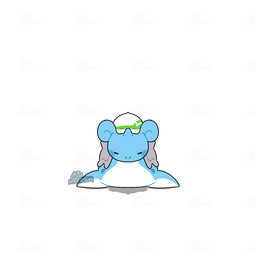 ambiguous_feral ambiguous_gender black_eyes blue_body clothing eyes_closed feral front_view hat headgear headwear horn jumping looking_at_viewer multicolored_body shadow shell simple_background smile solo two_tone_body white_background white_body tontaro nintendo pokemon pokemon_pokopia ditto_(pokemon) generation_1_pokemon lapras pokemon_(species) 1:1 2026 2d_animation animated frame_by_frame loop signature watermark