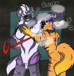 anthro armpit_fetish armpit_hair armpit_sniffing bodily_fluids body_hair collar dominant dominant_male duo eyewear fur glasses leash leash_pull leashed_collar leashed_male male male/male orange_body orange_fur raised_arm smelly sniffing sweat sweatdrop maverickk loof canid canine mammal hi_res