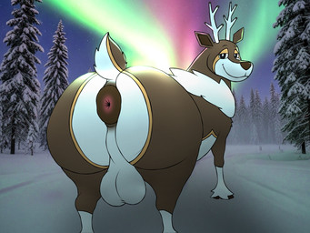 anus aurora_(phenomenon) balls big_balls big_butt butt coniferous_tree feral forest genitals looking_at_viewer male night outside plant presenting puffy_anus quadruped snow solo star tree winter landon_starz nintendo pokemon generation_5_pokemon pokemon_(species) sawsbuck winter_sawsbuck 4:3 hi_res