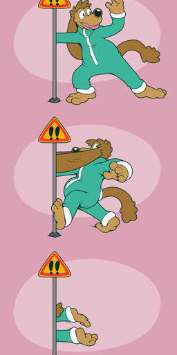 3_toes abdominal_bulge absorption_vore anthro big_feet bulge cartoon_physics clothing disappearing disappearing_inside feet hammerspace hammerspace_vore jumpsuit male object_pred pajamas paws pole sign signpost soft_vore solo toes toony unusual_vore vore warning_sign what kazjester animal_humanoid animate_inanimate canid canid_humanoid canine canine_humanoid dog_humanoid humanoid mammal mammal_humanoid absurd_res hi_res