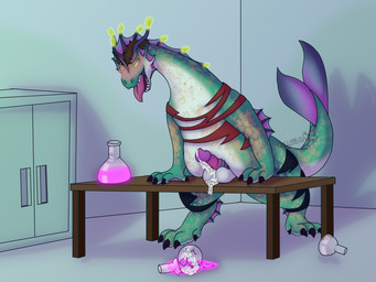 ahegao anthro bent_over_table bioluminescence blush bodily_fluids broken_glass clothing cum cum_on_penis cum_on_table feral furniture genital_fluids genitals glass glowing glowing_eyes growth laboratory looking_pleasured male penis science size_transformation solo species_transformation table tongue torn_clothing transformation orangestheasd mythology aquatic aquatic_dragon dragon human mammal mythological_creature mythological_scalie scalie 4:3 hi_res