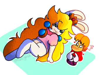 anthro bent_leg big_nose blonde_hair blue_ear_piercing blue_eyes blush blush_lines bottomless bottomless_anthro bottomless_female closed_smile clothed clothed_anthro clothed_female clothed_humanoid clothed_male clothing crown duo ear_piercing empty_eyes eyebrow_through_hair eyebrows featureless_legs female female_anthro female_focus fingers_together flat_chested floating_hands floating_head fur gem hair half-closed_eyes headgear heart_symbol hearts_around_head hoodie interspecies light long_ears long_hair looking_at_another looking_at_viewer male male/female male_humanoid mitten_hands mouth_closed multicolored_body narrowed_eyes nose_blush noseless outline piercing pink_clothing pink_shirt pink_topwear pockets pose purple_clothing purple_hoodie purple_topwear ruby_(gem) sapphire_(gem) shirt short_hair smile smiling_at_viewer straight_arm straight_leg tan_body tan_eyelids tan_inner_ear tan_skin text thin_eyebrows topwear translucent translucent_hair two_tone_body white_body white_fur white_outline flamigoat mario_bros mario_plus_rabbids_kingdom_battle nintendo raving_rabbids rayman_(series) ubisoft rabbid_peach rayman humanoid lagomorph mammal rabbid raypeople_(rayman) 2026 artist_name colored crossover digital_drawing_(artwork) digital_media_(artwork) english_description hi_res lighting shaded
