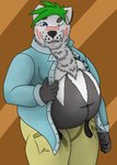 anthro belly belly_overhang clothed clothing male navel nekot obese obese_anthro obese_male overweight overweight_anthro overweight_male solo nekotthebrave canid canine canis mammal wolf absurd_res digital_media_(artwork) hi_res