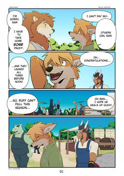 ambiguous_gender anthro dialogue feral male text prismanoodle canid canine equid equine felid felkin fox horse lion mammal pantherine comic english_description english_text hi_res