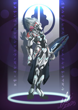 anthro battle_skirt black_eyes bottomwear breasts butt_cape clothed clothed_anthro clothing covenant_alphabet_(halo) digitigrade energy_weapon face_covered feather_hair feathered_crest feathers female female_anthro focus_rifle full_armor gun head_crest holding_gun holding_object holding_ranged_weapon holding_weapon pseudo_hair ranged_weapon skirt small_breasts solo standing weapon white_body white_feathers emilitia_ennehrt halo_(series) microsoft xbox_game_studios alien avian kig-yar scalie t'vaoan colored hi_res