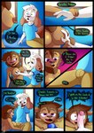 absurd_res age_difference angel_(lechugansfw) anthro bedroom blush bovid breast_grab breasts canid canine canis caprine comic daniel_(lechugansfw) domestic_dog explicitly_stated_consent female genitals green_eyes hand_on_breast hi_res holding_breast humanoid humanoid_genitalia humanoid_penis inside inviting lechugansfw male male/female mammal older_female penis pink_blush purple_eyes sheep spanish_text speech_bubble text translated unzipped unzipped_pants younger_male zipper