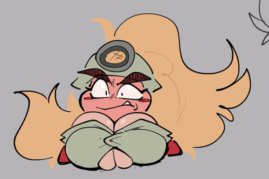 armless armor ascot big_breasts black_eyes blonde_hair blush blush_stickers breast_expansion breasts brown_eyebrows busty_feral button_(fastener) cleavage closed_frown clothed clothed_female clothed_feral clothing expansion eyebrow_through_hat eyebrows eyelashes female female_feral feral footwear frown grey_background grey_clothing grey_hat grey_headwear grey_helmet grey_topwear hair hat headgear headlight headwear helmet huge_breasts mouth_closed noseless pink_body ponytail red_ascot red_clothing red_footwear red_shoes shoes simple_background solo standing teeth thick_eyebrows tight_dress_shirt topwear tusks worried fizzooka mario_bros nintendo paper_mario goombella goomba waddling_head 2024 colored_sketch digital_drawing_(artwork) digital_media_(artwork) english_description full-length_portrait portrait sketch