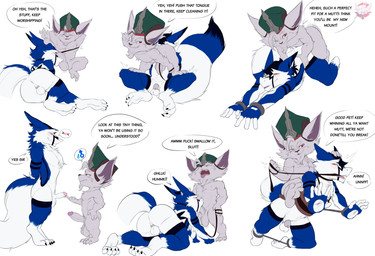 all_fours anal anal_penetration anthro ball_suck balls bdsm butt chastity_cage chastity_device clothing collar comparing cuff_(restraint) duo fellatio from_behind_position fur genitals grey_body grey_fur handcuffs hat headgear headwear humiliation larger_sub leash leash_pull leashed_collar lying male male/male metal_cuffs mounting multicolored_body multicolored_fur on_back open_mouth oral penetration penile penis petplay restraints rimming roleplay saddle sex size_difference speech_bubble standing submissive sucking text fennephilim_fox league_of_legends riot_games tencent kled_(lol) sergal yordle english_text hi_res