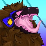 anthro armor blue_armor bodily_fluids brown_body brown_fur fur machine mouth_shot open_mouth pink_face protogen_visor saliva saliva_string solo fluffyfloffy lua_(pacothegint) protogen 1:1 absurd_res hi_res