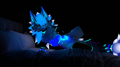 2_penises anthro bed bedroom_eyes black_body blue_eyes blue_mane blue_markings eyewear furniture genitals glasses lying male mane markings multi_genitalia multi_penis narrowed_eyes nude on_side penis presenting purple_markings seductive simple_background solo tail vrchat_model white_body loxthewicker blender_cycles mythology lox_(loxthewicker) dragon mythological_creature mythological_scalie novabeast scalie 16:9 3d_(artwork) 4k absurd_res blender_(artwork) digital_media_(artwork) hi_res widescreen