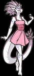 alpha_channel anthro biped breasts clothed clothing dress female fingers jam_(artist) non-mammal_breasts pink_clothing pink_dress scalie simple_background smile solo tail transparent_background