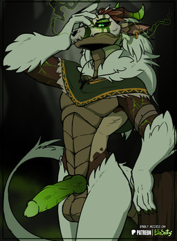 anthro balls biped claws erection fingers front_view fur genitals horn knot looking_at_viewer male navel nude nude_anthro nude_male outside penis solo standing tail text spiritelin elin_(psychorodent) snatyr 2026 english_text hi_res
