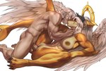 abs anthro anthro_penetrated big_breasts breasts duo eyes_closed feathered_wings feathers female female_on_human genitals halo horn human_on_anthro human_penetrating human_penetrating_anthro husband_and_wife interspecies kissing male male/female male_human male_on_anthro married_couple muscular muscular_anthro muscular_female muscular_male nipples nude penetration penis pussy raised_leg romantic romantic_couple romantic_sex sex simple_background tail vaginal vaginal_penetration white_background wings acupa orianne_larone tiberius_larone feathered_scalie fish human mammal marine scalie shark hi_res