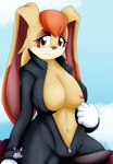 anthro areola big_breasts breasts clothed clothing female fur jumpsuit leather looking_at_viewer mature_anthro mature_female nipples smile solo zeroviks sega sonic_the_hedgehog_(series) vanilla_the_rabbit lagomorph leporid mammal rabbit absurd_res digital_media_(artwork) hi_res signature