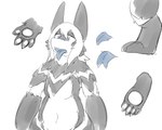 ambiguous_gender anthro biped blue_tongue cross-eyed digitigrade feet fur looking_down open_mouth paws solo standing tongue tongue_out sakamata kagase-san_(sakamata) mammal mephitid skunk 2018 5:4 hi_res model_sheet