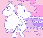 ambiguous_gender cloud grass looking_aside outside plant sea shoreline standing tail water wave teochronico the_moomins moomin 2022