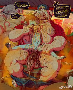 abdominal_bulge age_difference arm_hair balls belly_hair bodily_fluids body_hair bottomwear bottomwear_down burping butt_hair chest_hair clothed clothing dirty dirty_clothing ear_piercing facial_piercing fart feces feces_in_ass feces_on_body feces_on_butt feces_on_penis genitals hairy_balls hairy_legs hand_in_mouth hat headgear headwear male nipples nose_piercing obese obese_male outdoor_nudity overweight overweight_male pants pants_down partially_clothed pattern_clothing pattern_shirt pattern_topwear penis piercing plaid plaid_clothing plaid_shirt plaid_topwear pooping profanity pubes public public_nudity public_sex scatplay sex shirt size_difference stated_pedophilia tank_top text topwear vomit vomit_on_face vomiting vomiting_on_another vomiting_on_self young young_male voidlesky big_rick_(voidlesky) cyberblade_(character) rick_jr._(voidlesky) canid canine canis domestic_pig mammal suid suine sus_(pig) wolf english_text hi_res father_(lore) father_and_child_(lore) father_and_son_(lore) parent_(lore) parent_and_child_(lore) parent_and_son_(lore) son_(lore)